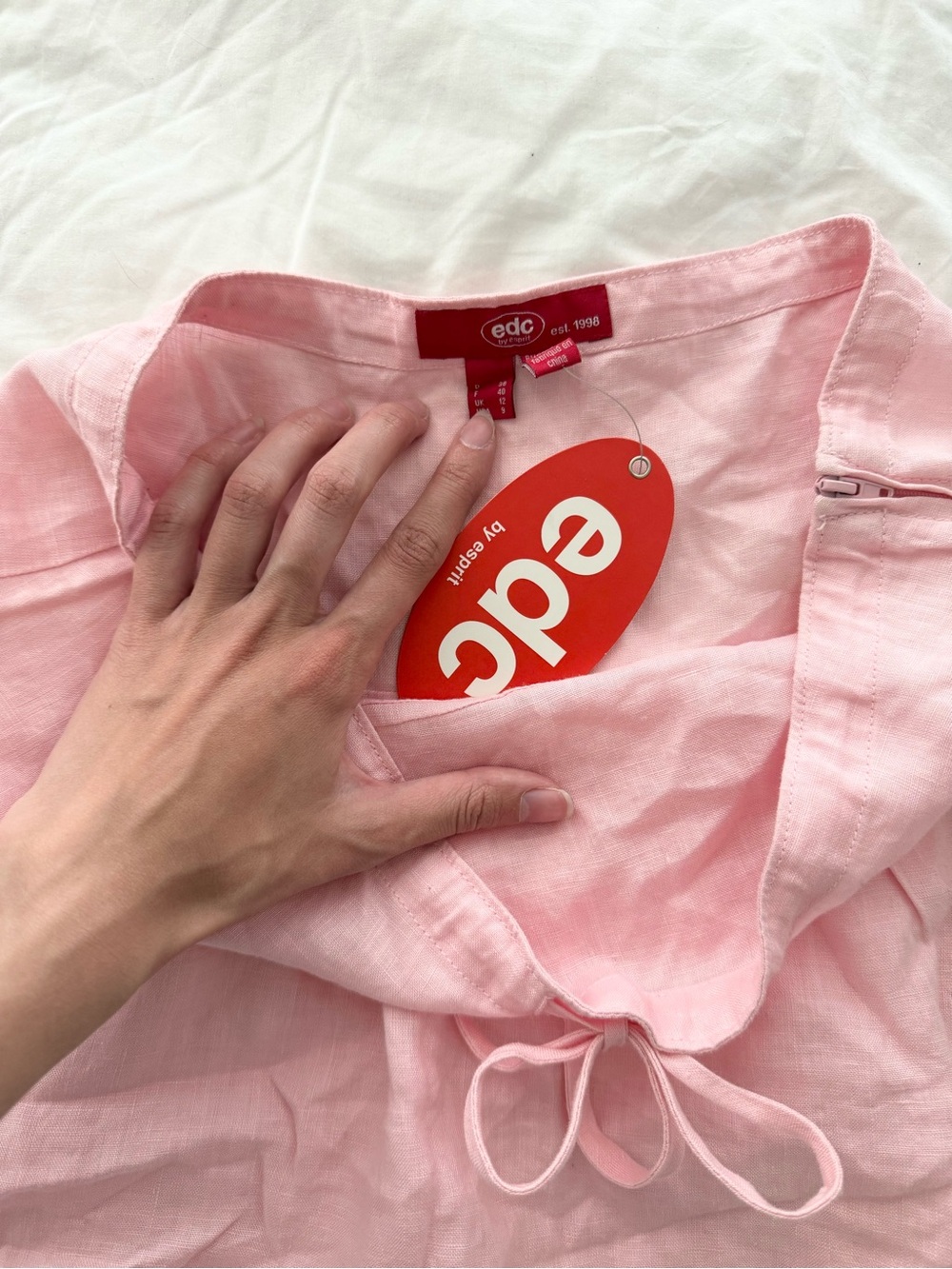 EDC pink 100% linen mini skirt - Picture 3 of 4
